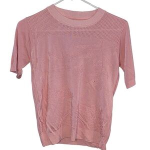 vintage french pink silk knit top w/ fish design and crystal embellishments top